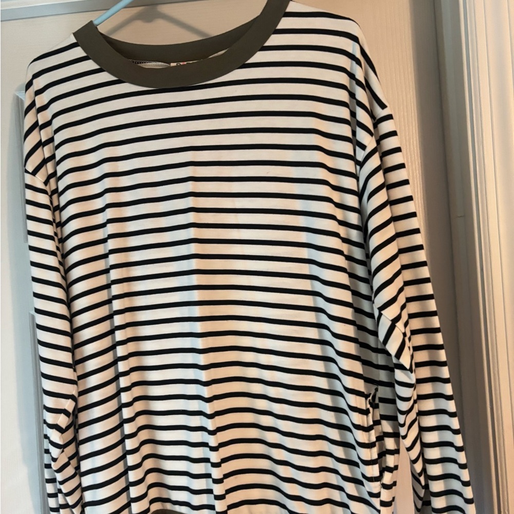 BiBi Striped Top with Olive Collar